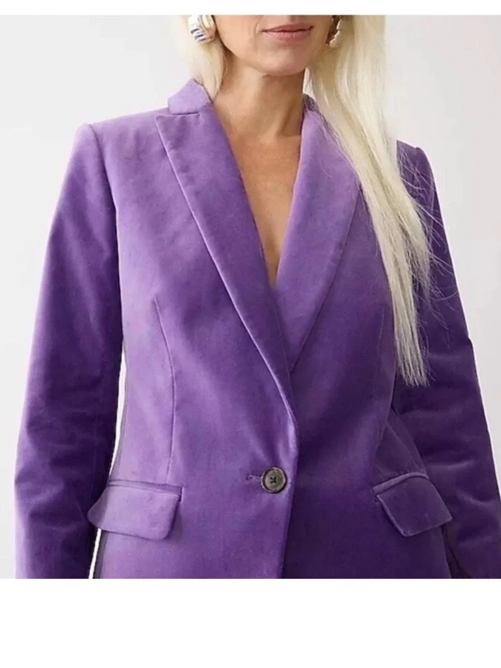 J. Crew Women's Willa Purple Stretch Velvet Blazer Jacket One Button 4